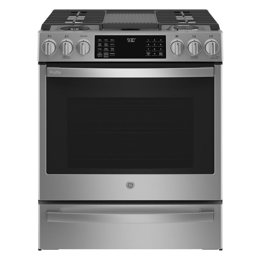 GE Profile GE Profile™ 30" Smart Slide-In Front-Control Gas Fingerprint Resistant Range wit