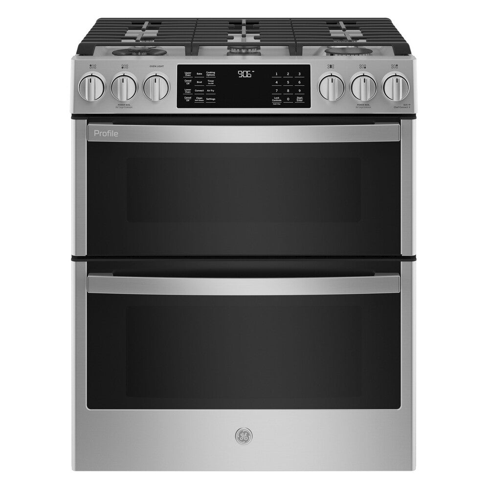 GE GE Profile™ 30" Smart Slide-In Front-Control Gas Double Oven Convection Fingerpr