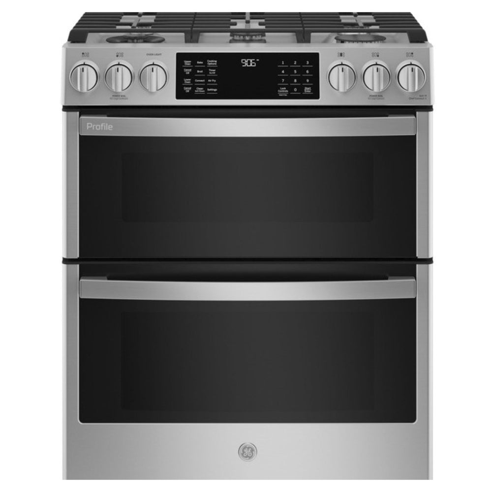 GE GE Profile™ 30" Smart Slide-In Front-Control Gas Double Oven Convection Fingerpr