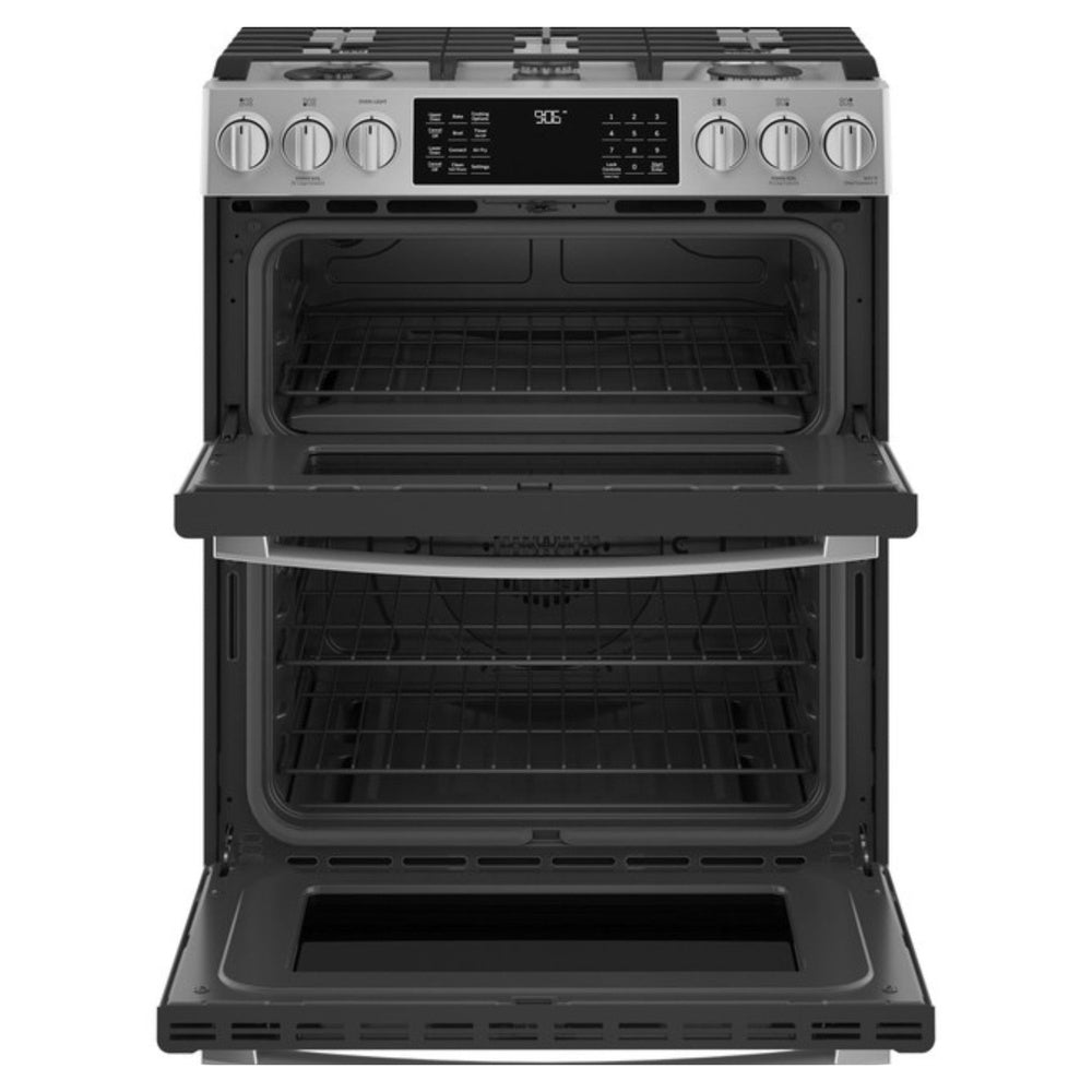 GE GE Profile™ 30" Smart Slide-In Front-Control Gas Double Oven Convection Fingerpr