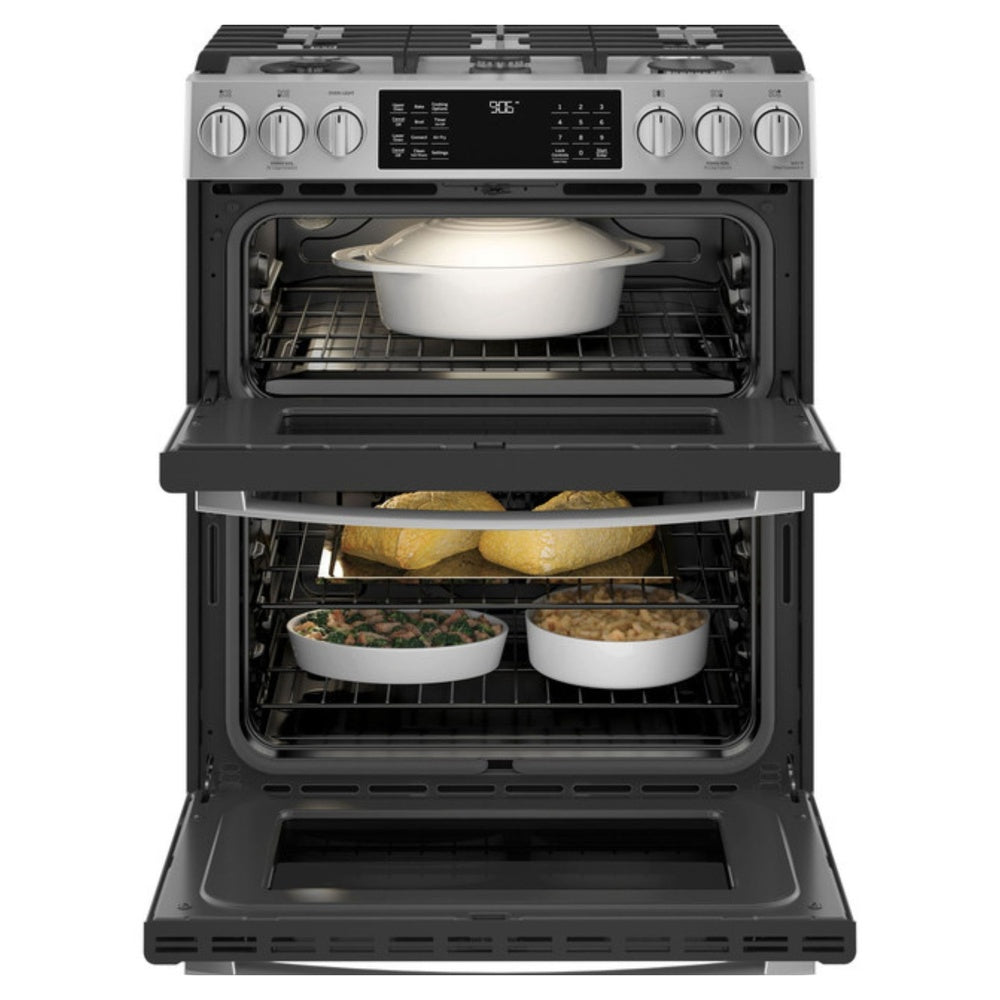 GE GE Profile™ 30" Smart Slide-In Front-Control Gas Double Oven Convection Fingerpr