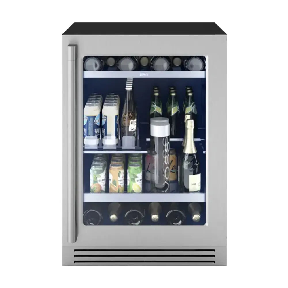 Zephyr Presrv Pro Beverage Cooler, 24in Under Cabinet, SS+Glass, Reverse Door, 1 Zone