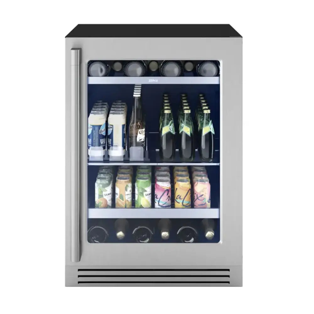 Zephyr Presrv Pro Beverage Cooler, 24in Under Cabinet, SS+Glass, Reverse Door, 1 Zone