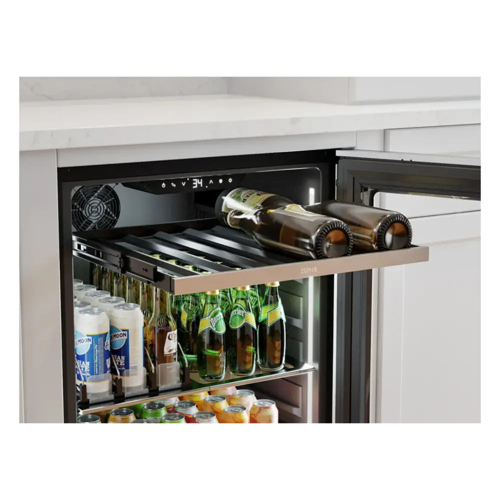 Zephyr Presrv Pro Beverage Cooler, 24in Under Cabinet, SS+Glass, Reverse Door, 1 Zone