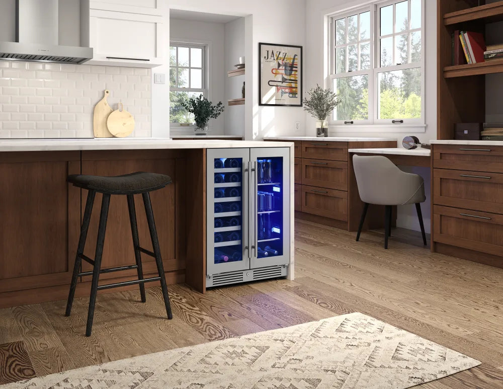 Zephyr Presrv Wine & Bev Cooler, 24in UC, SS+Gls, Fr Dr