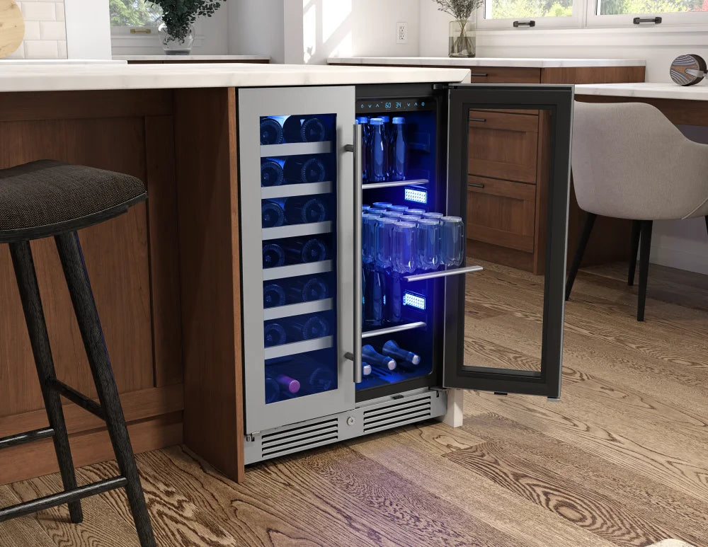 Zephyr Presrv Wine & Bev Cooler, 24in UC, SS+Gls, Fr Dr
