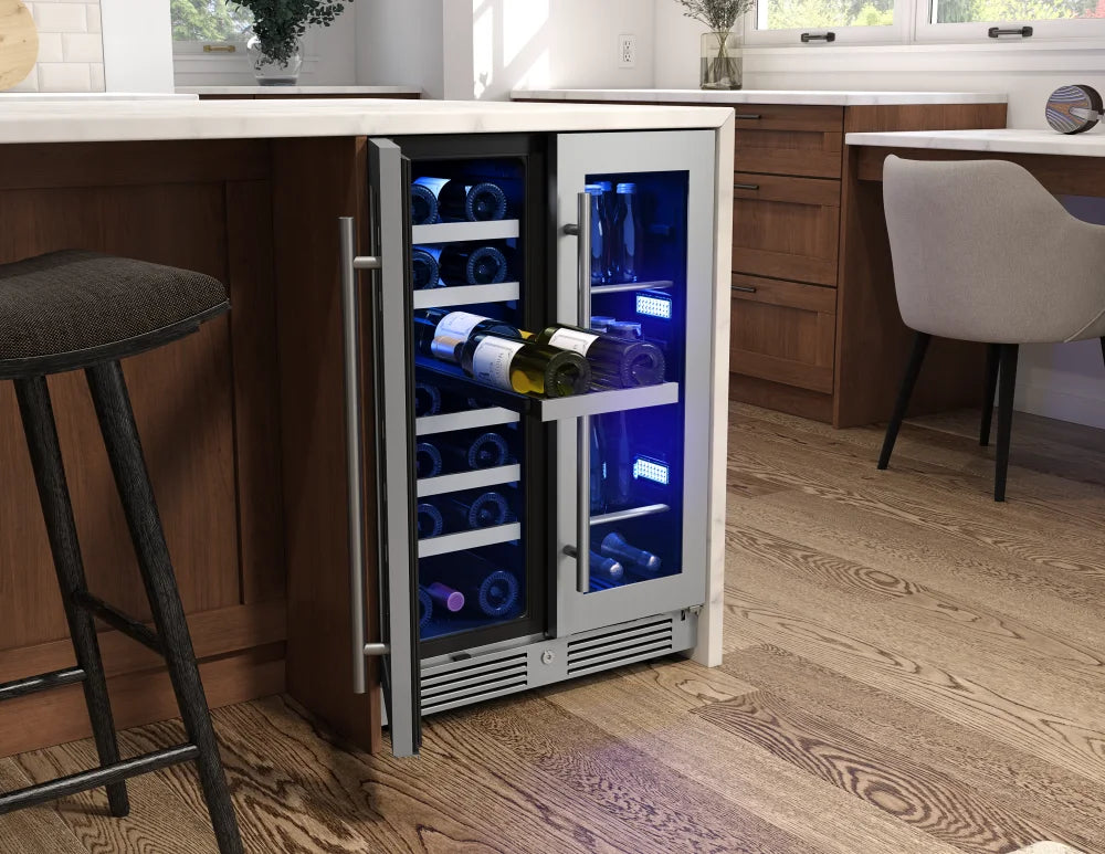 Zephyr Presrv Wine & Bev Cooler, 24in UC, SS+Gls, Fr Dr
