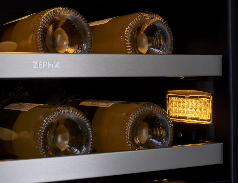 Zephyr Presrv Wine & Bev Cooler, 24in UC, SS+Gls, Fr Dr