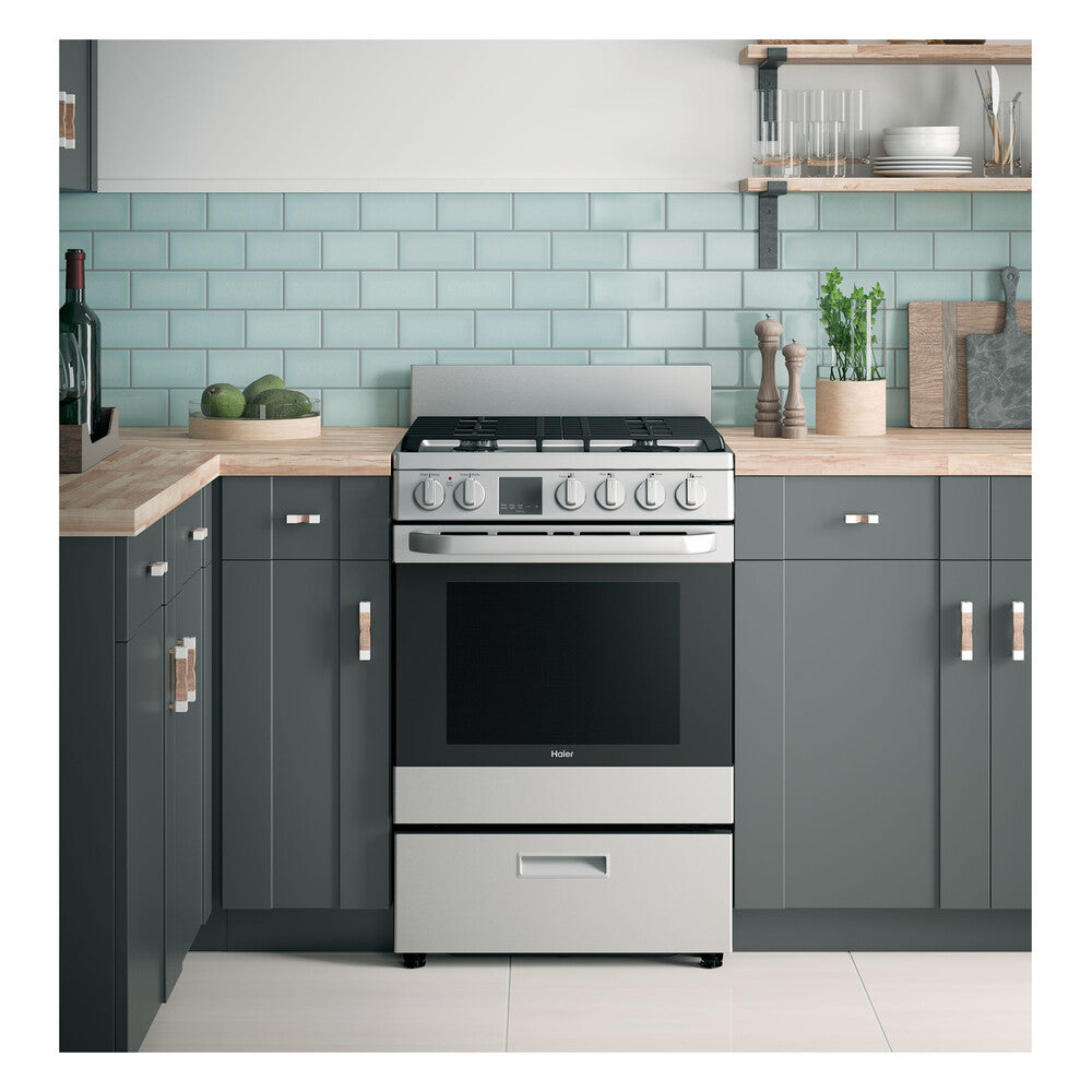 Haier 24" 2.9 Cu. Ft. Gas Free-Standing Range with Convection and Modular Backguard