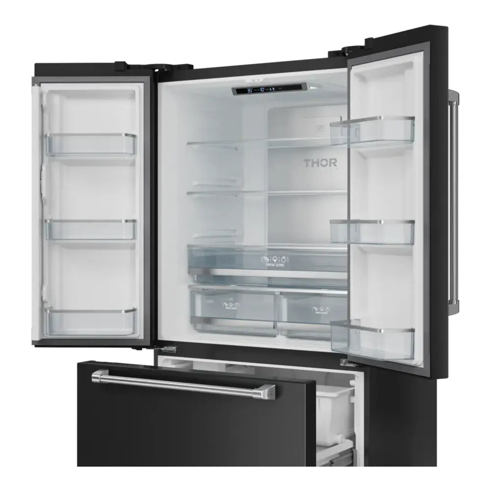 Thor Kitchen 30 IN 17.7 CU  FT FR DR CTR DEP REF WITH ICE MAKER IN BLACK WITH SS HANDLES AND 