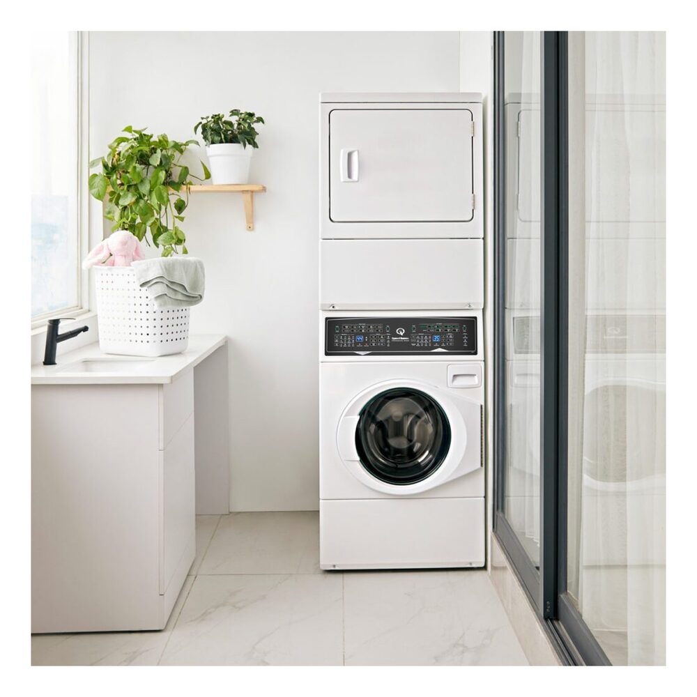 Speed Queen SF7 Stacked White Washer - Electric Dryer with Pet Plus™  Sanitize  Fast Cycle T
