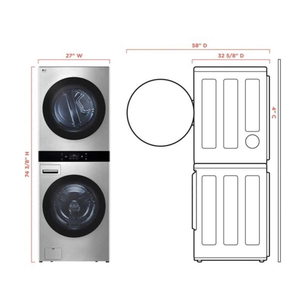 LG Studio LG STUDIO WashTower™ Smart Front Load 5.0 cu. ft. Washer and 7.4 cu. ft. Electri