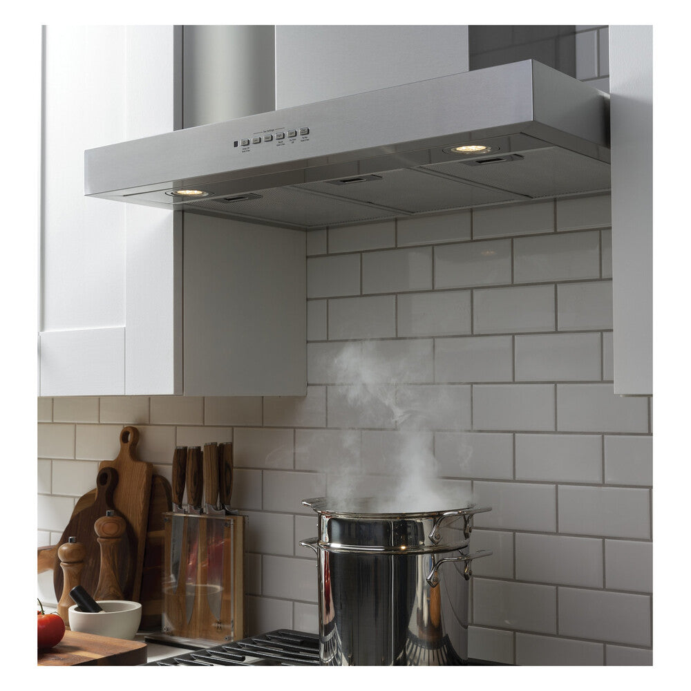 GE 30" Designer Wall Mount Hood w/ Dimmable LED Lighting