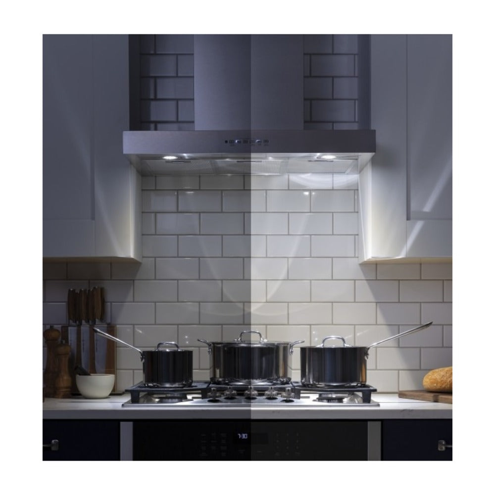 GE 30" Designer Wall Mount Hood w/ Dimmable LED Lighting
