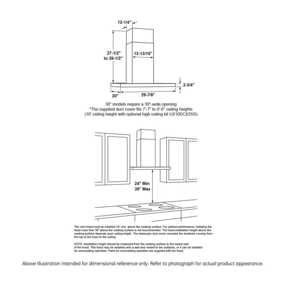 GE 30" Designer Wall Mount Hood w/ Dimmable LED Lighting