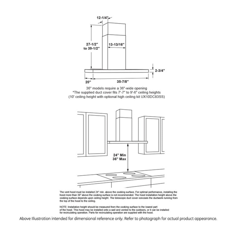 GE 36" Designer Wall Mount Hood w/ Dimmable LED Lighting