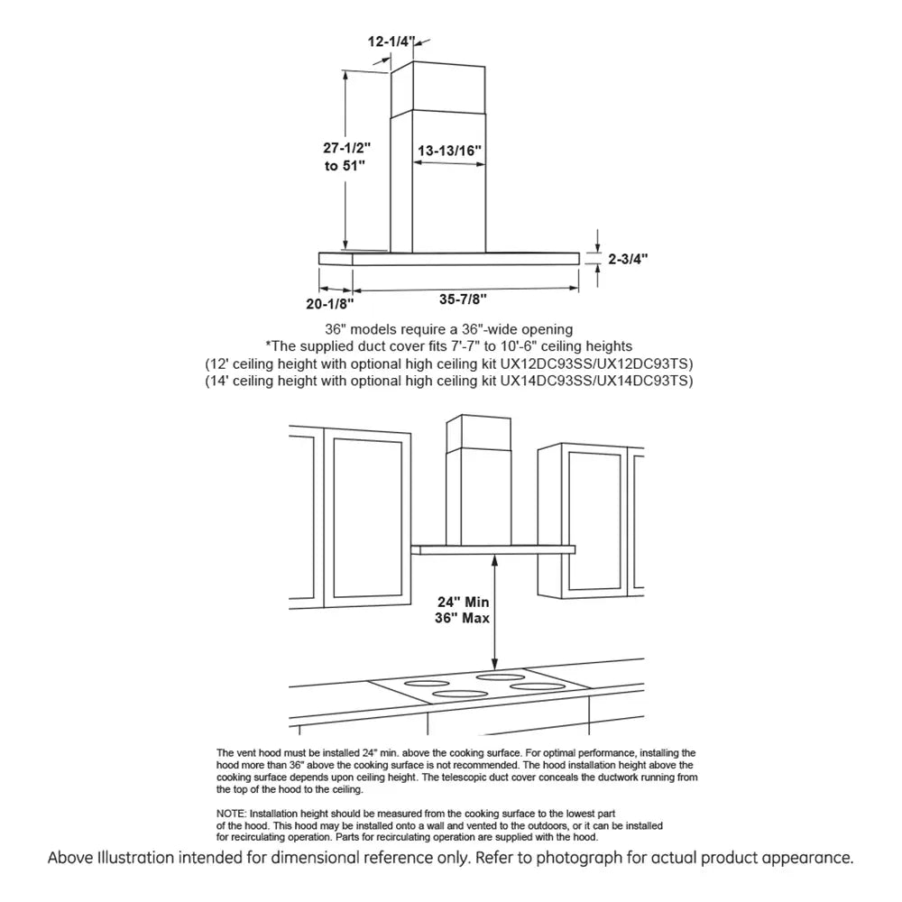 GE 36" Smart Designer Wall Mount Hood w/ Perimeter Venting