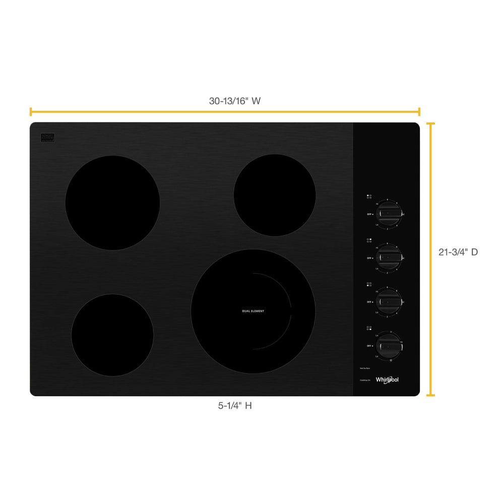 Whirlpool 30-inch Electric Ceramic Glass Cooktop with Dual Radiant Element