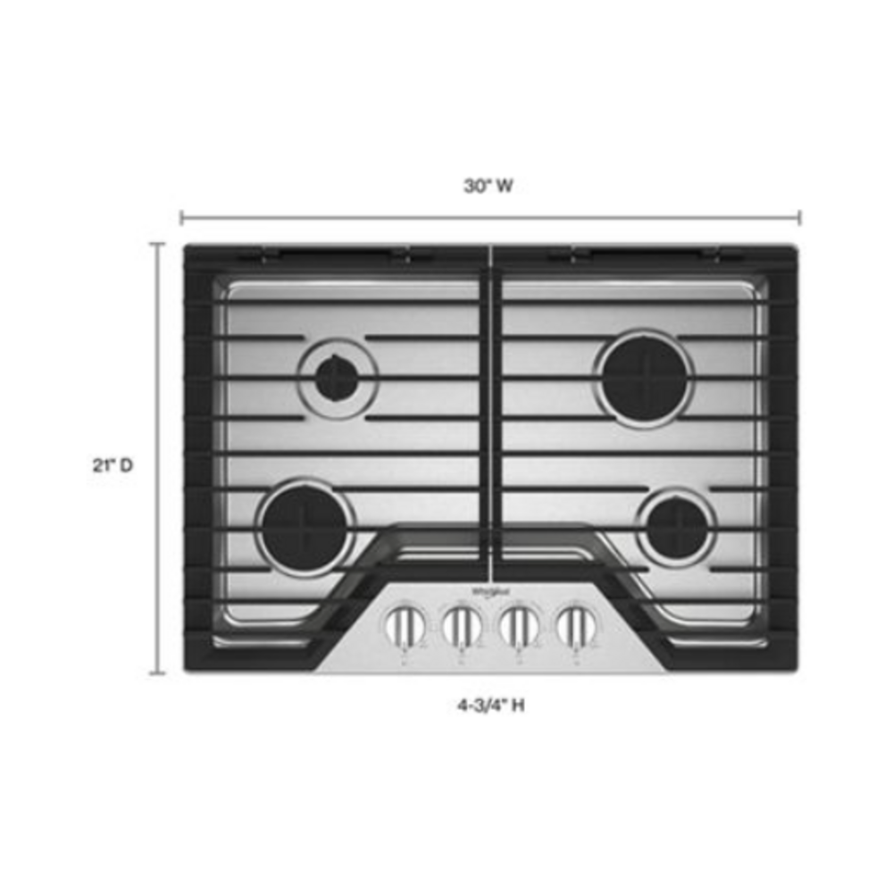 Whirlpool 30-inch Gas Cooktop with EZ-2-Lift™ Hinged Cast-Iron Grates