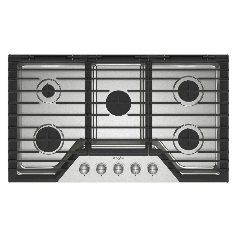 Whirlpool 36-inch Gas Cooktop with 5 Burners and EZ-2-Lift™ Hinged Cast-Iron Grates