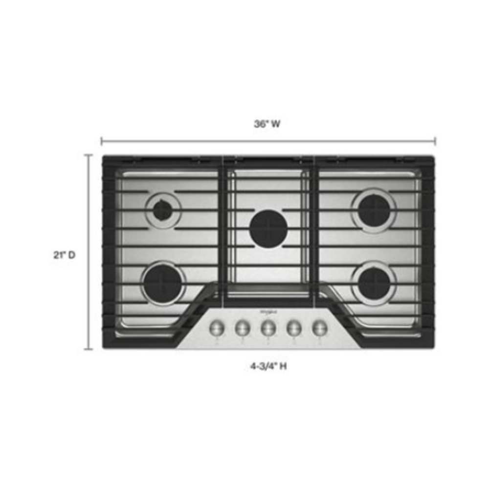 Whirlpool 36-inch Gas Cooktop with 5 Burners and EZ-2-Lift™ Hinged Cast-Iron Grates