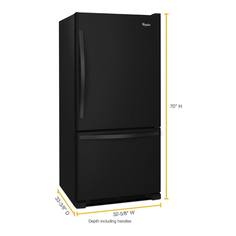 Whirlpool 33-inches wide Bottom-Freezer Refrigerator with SpillGuard™ Glass Shelves - 22 c