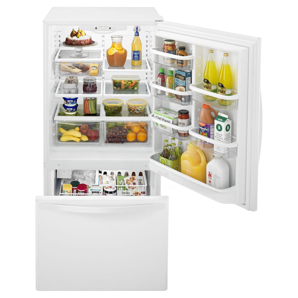 Whirlpool 33-inches wide Bottom-Freezer Refrigerator with SpillGuard™ Glass Shelves - 22 c