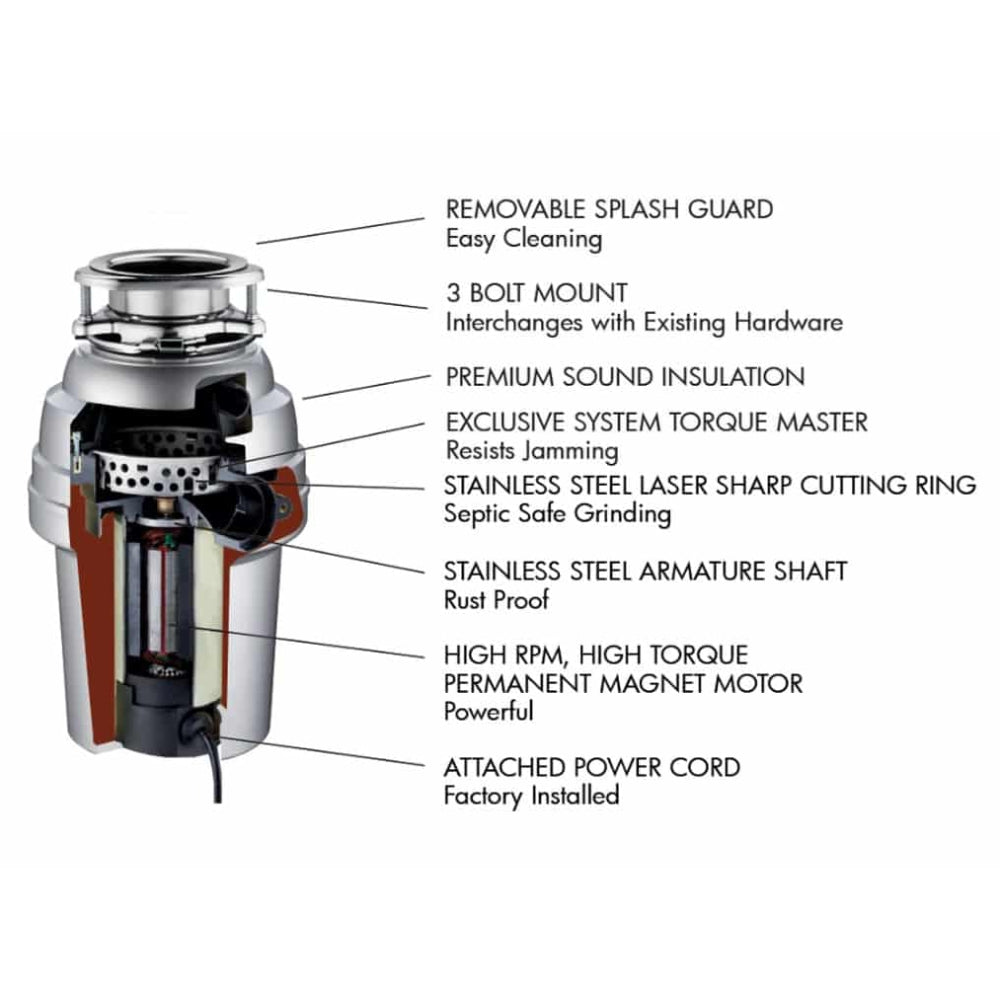 XO 3/4 HP 10 Year Warranty, Continuous Feed waste disposal / 3 Bolt mount